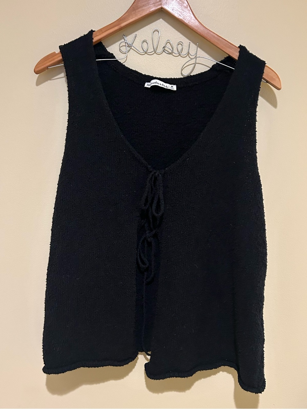 Abercrombie & Fitch Women’s Black Knit Tie-Front Tank Top Cotton Blend Size M